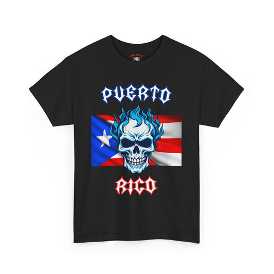 Puerto Rico Flag: Blue Flaming Skull T-Shirt
